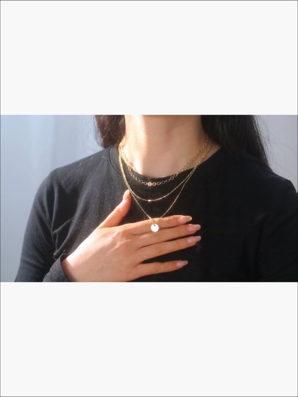 14K Gold Plated Layered Necklace Set with Paperclip Choker and Pendant - Picture 7 of 7